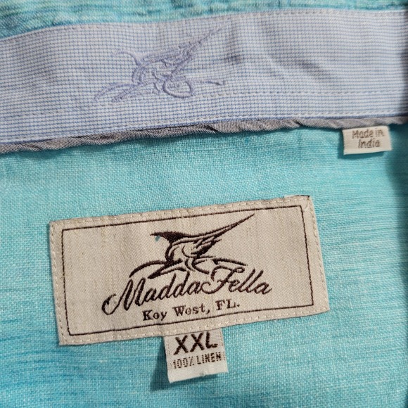 Madda Fella XXL Linen Shirt Key West Blue Island Beach Tropical Long Sleeve - Picture 6 of 8